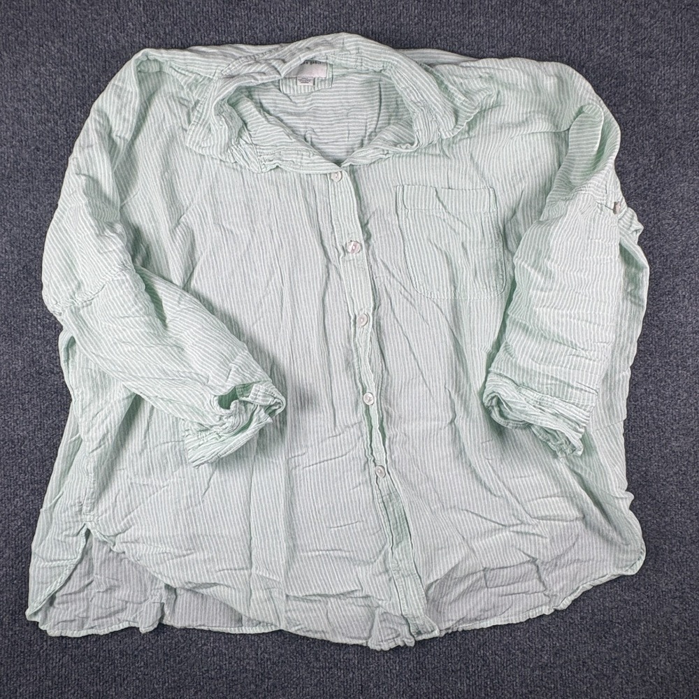 American Eagle Outfitters‎ Shirt Womens S Green White Striped Viscose Button Up